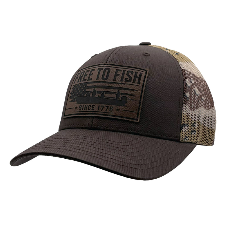 Load image into Gallery viewer, Free To Fish 250th Anniversary Brown Camo Trucker Hat
