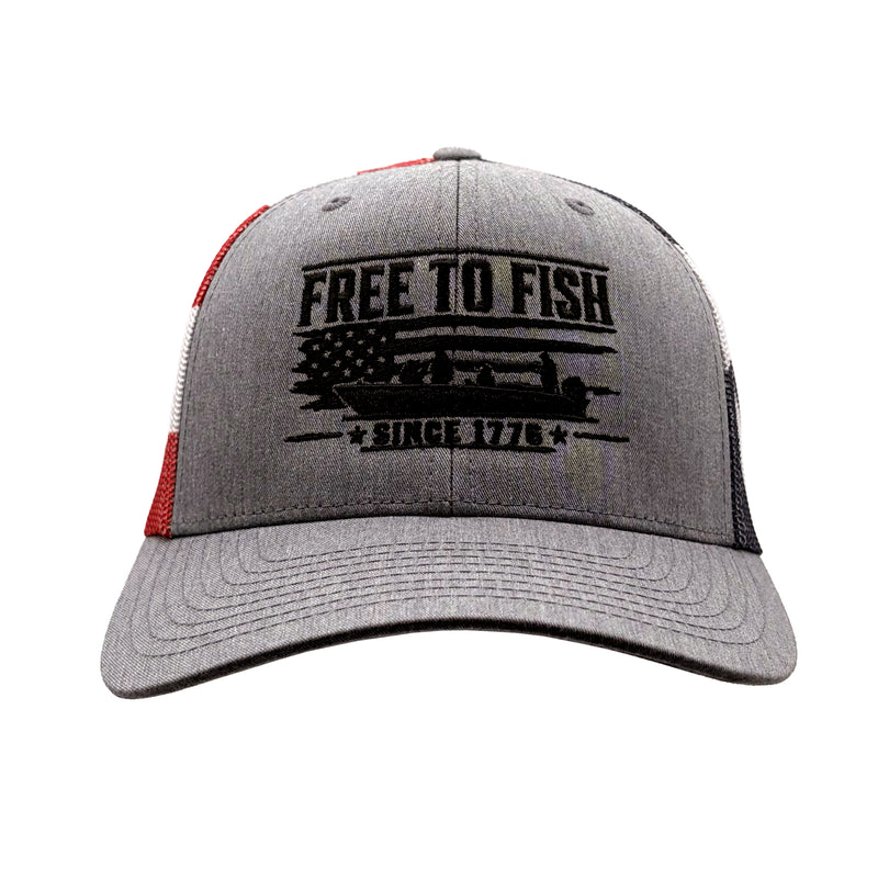 Load image into Gallery viewer, Free To Fish 250th Anniversary Patriotic Trucker Hat
