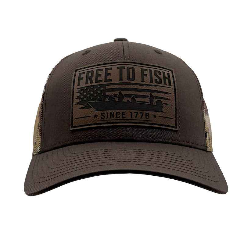Load image into Gallery viewer, Free To Fish 250th Anniversary Brown Camo Trucker Hat
