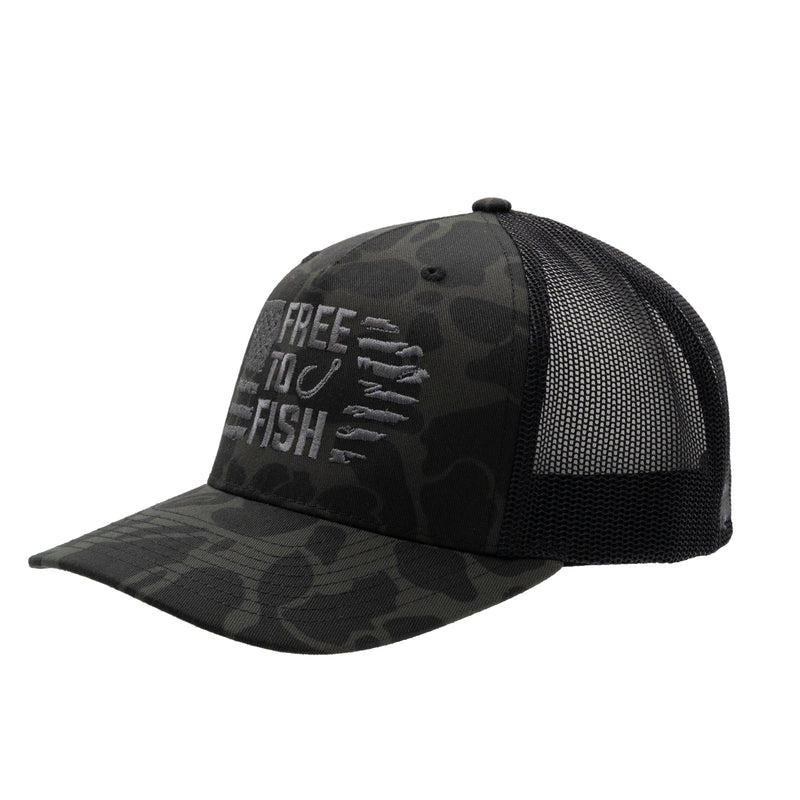 Load image into Gallery viewer, Freedom Black Camo Cast Trucker Hat
