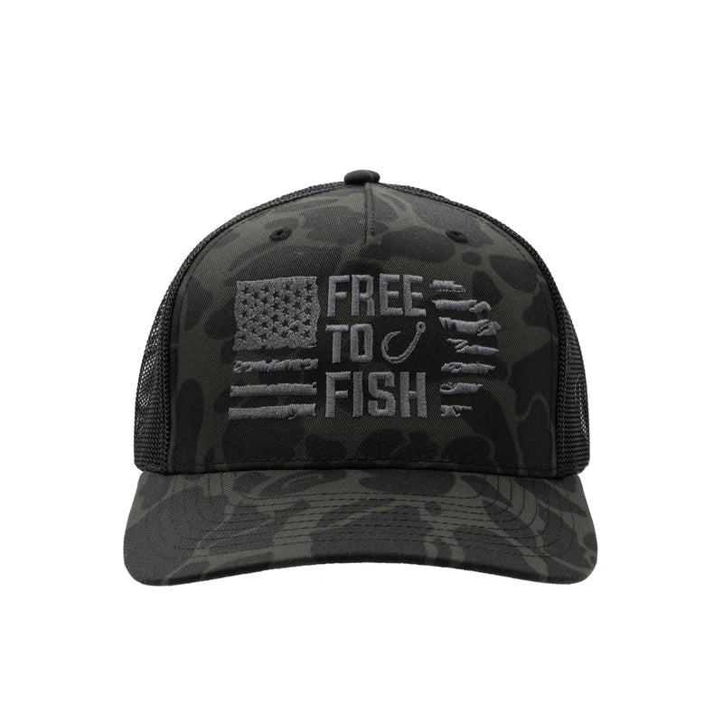 Load image into Gallery viewer, Freedom Black Camo Cast Trucker Hat
