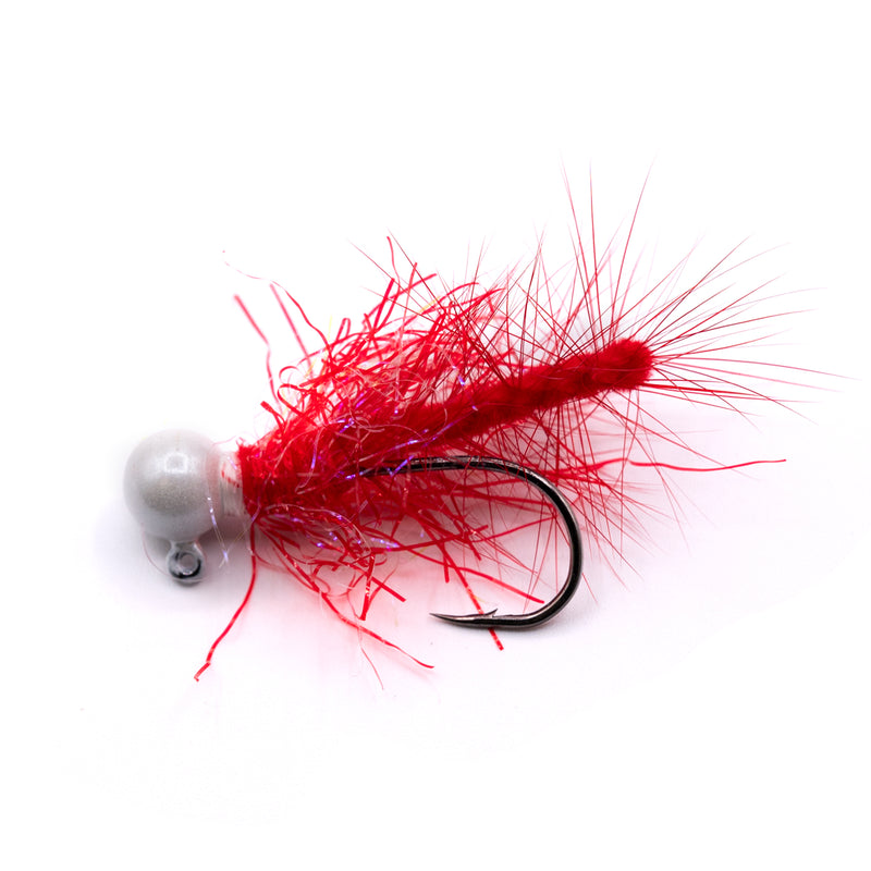 Load image into Gallery viewer, White/Red Winter Strike Series Steelhead Jigs
