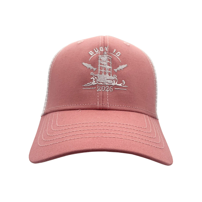 Load image into Gallery viewer, Women's Buoy 10 Rosewater Ponytail Trucker Hat
