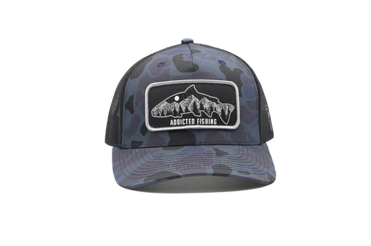 Blue Camo Fish Mountain Trucker