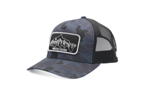 Blue Camo Fish Mountain Trucker