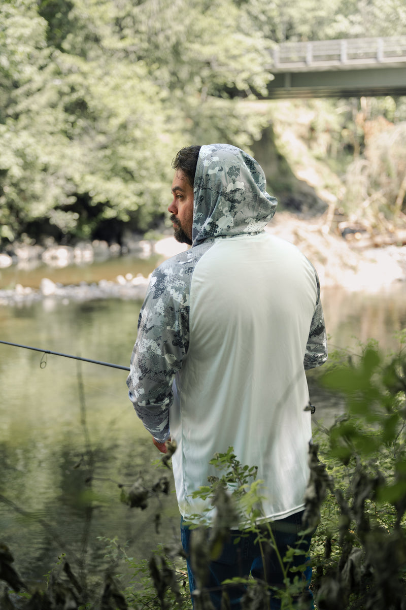 Load image into Gallery viewer, Silver Sky Fish Mountain Hooded UPF
