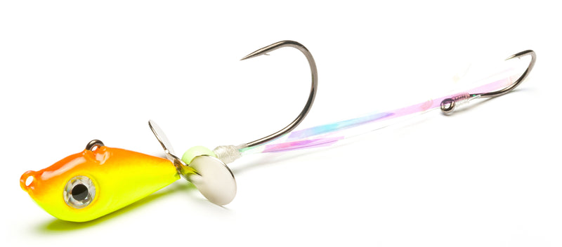 Load image into Gallery viewer, Orange/Chartreuse Walleye Death Spinner
